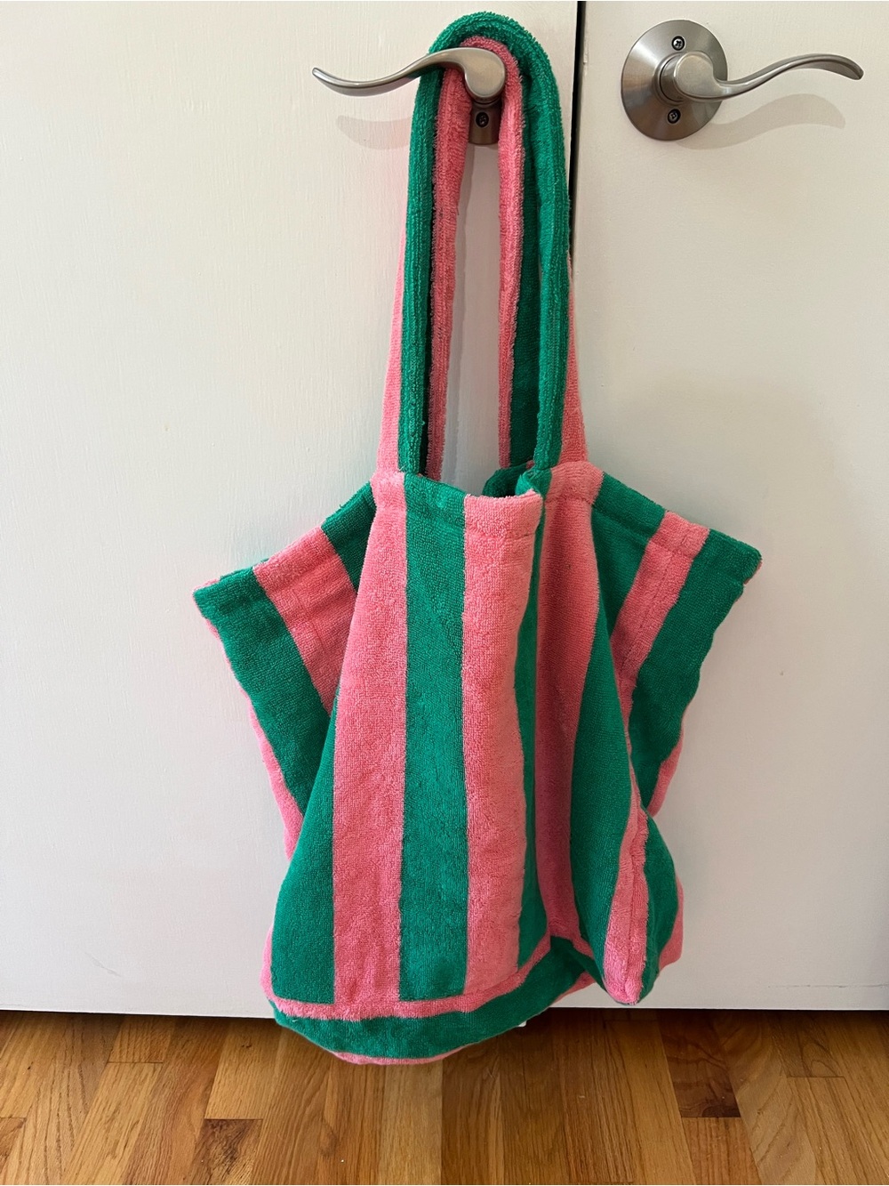 Mark & Graham Pink and Green Cabana Striped Tote - Picture 2 of 4